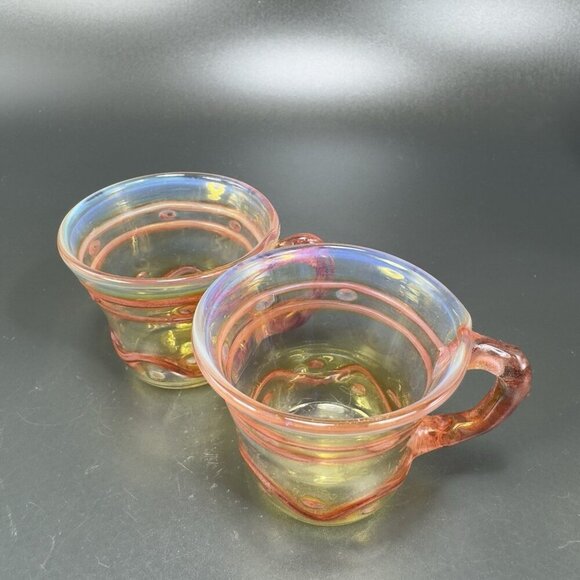 Vintage Hand Blown Delicate Italian Glass Small Cups Mugs Opalescent Thin Glass - Picture 15 of 16